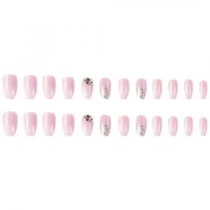24pcs Glossy Short Coffin Pink And White French - Image 9
