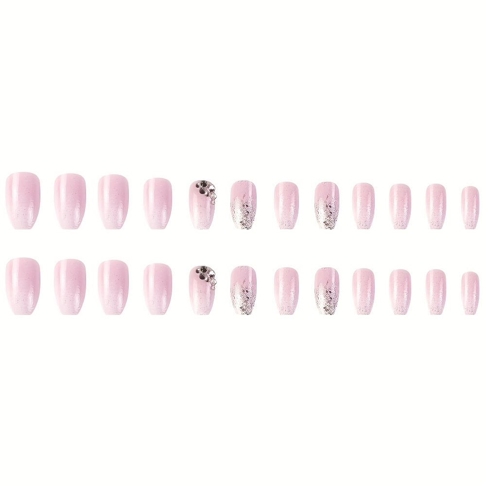 24pcs Glossy Short Coffin Pink And White French - Image 9