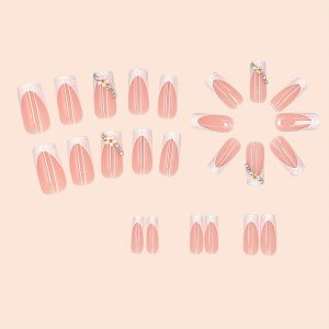 Long Square Shape Nails Glitter Pinkish French - Image 3