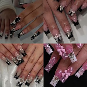 4 Sets Glossy Long Square Press On Nails