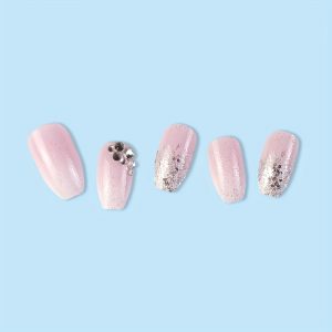 24pcs Glossy Short Coffin Pink And White French - Image 3