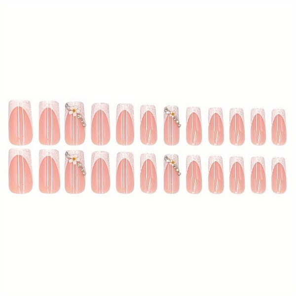 Long Square Shape Nails Glitter Pinkish French - Image 5