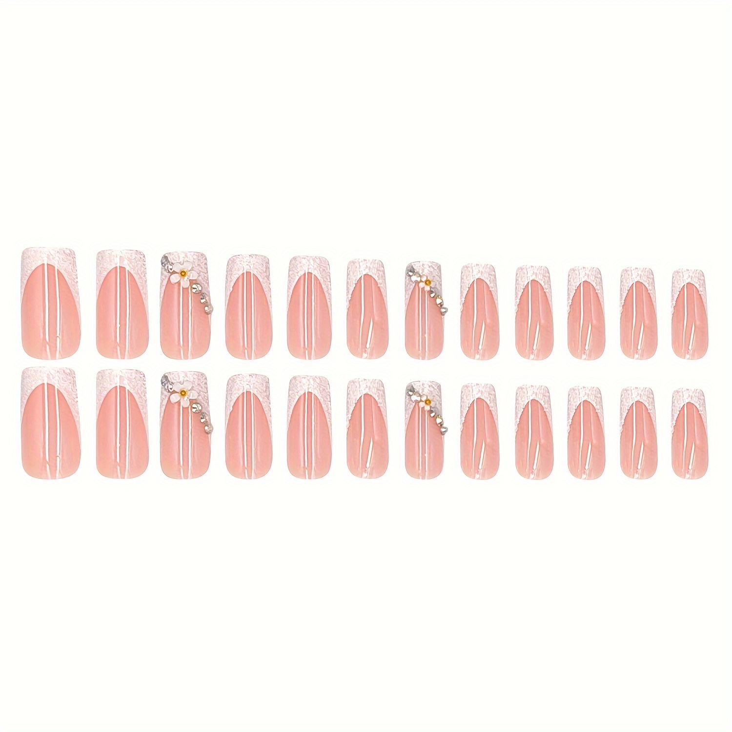 Long Square Shape Nails Glitter Pinkish French - Image 5