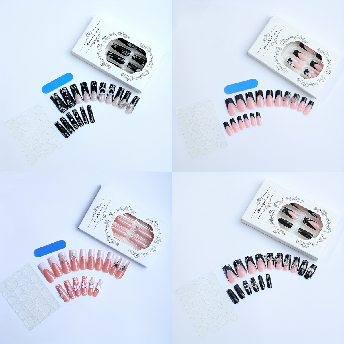 4 Sets Glossy Long Square Press On Nails - Image 9