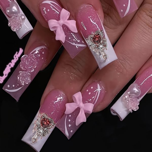 4 Sets Glossy Long Square Press On Nails - Image 3