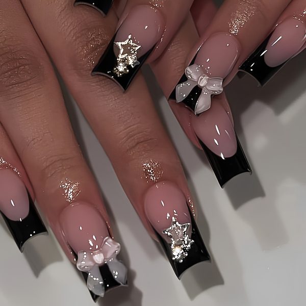 4 Sets Glossy Long Square Press On Nails - Image 2