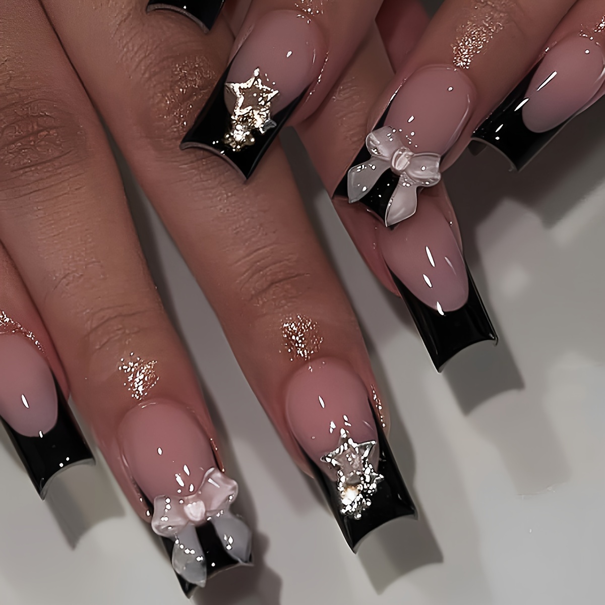 4 Sets Glossy Long Square Press On Nails - Image 2