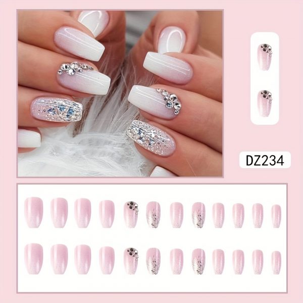 24pcs Glossy Short Coffin Pink And White French - Image 2