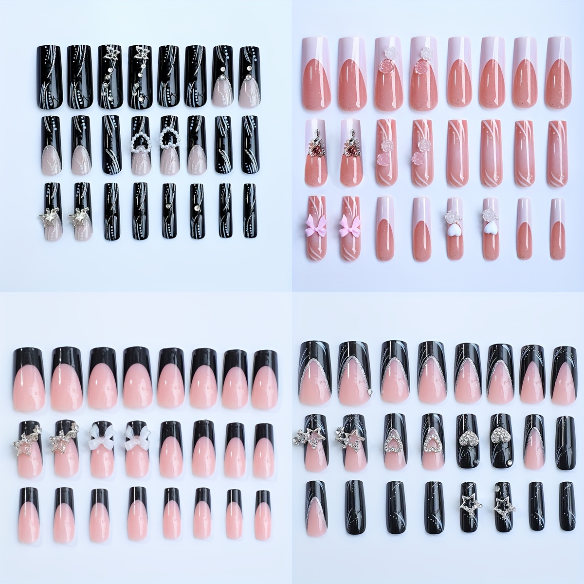4 Sets Glossy Long Square Press On Nails - Image 10