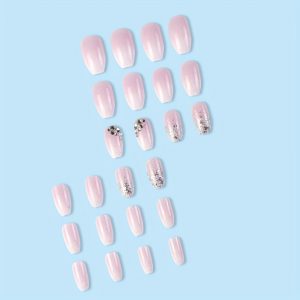 24pcs Glossy Short Coffin Pink And White French - Image 5