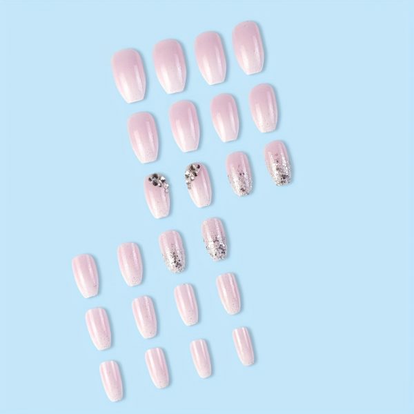 24pcs Glossy Short Coffin Pink And White French - Image 5