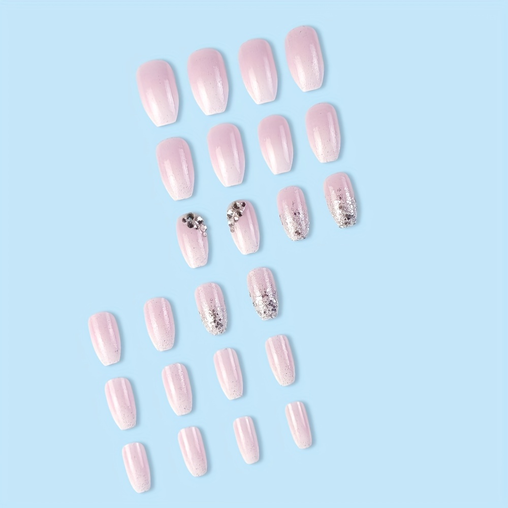 24pcs Glossy Short Coffin Pink And White French - Image 5
