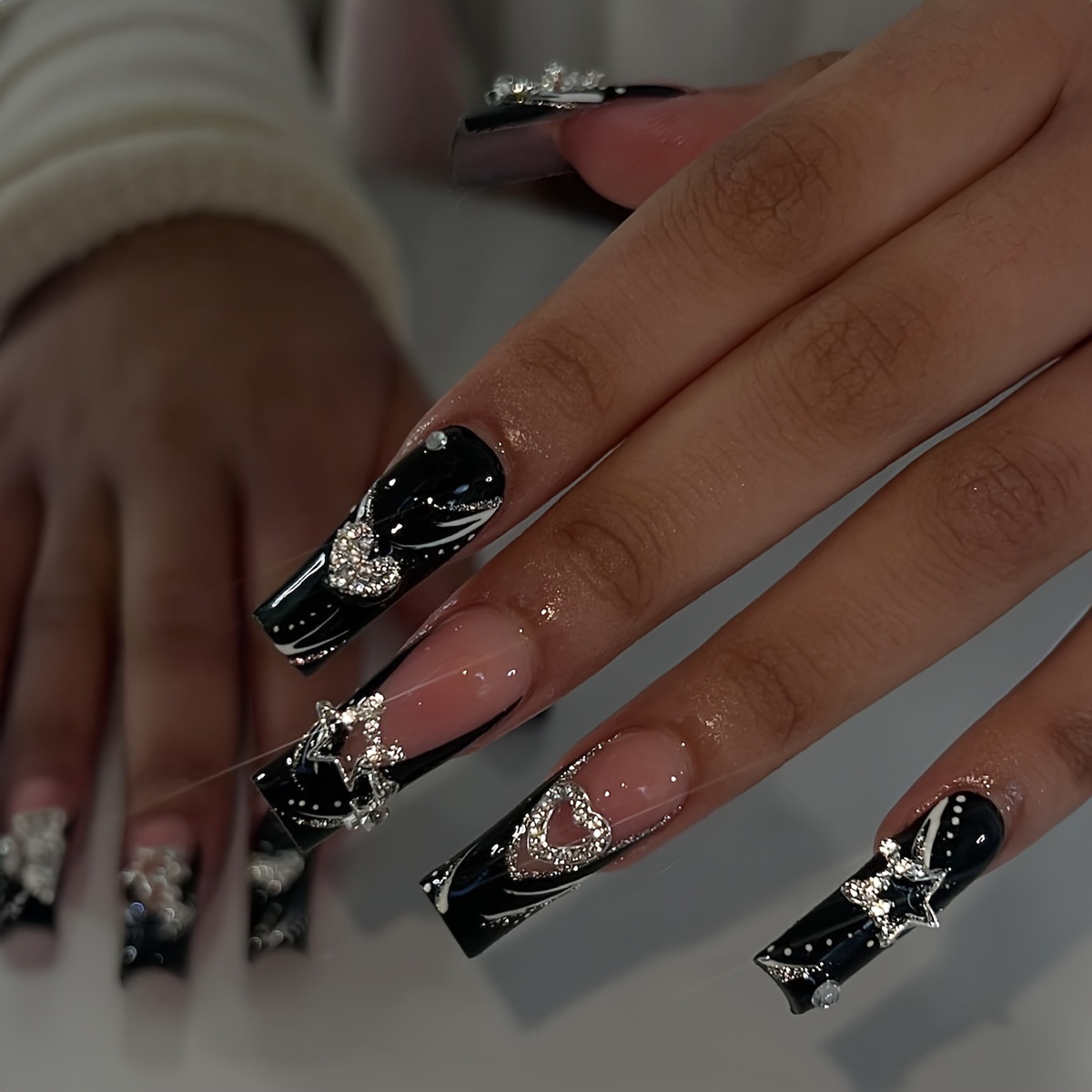 4 Sets Glossy Long Square Press On Nails - Image 7