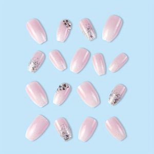 24pcs Glossy Short Coffin Pink And White French - Image 7