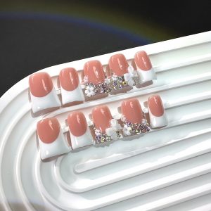 Duckbill Shape Short White French Style with AB Rhinestone - Image 9