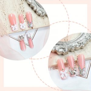 White French Long Square 3D Rhinestone Bows, Butterfly & Flower Design - Image 2