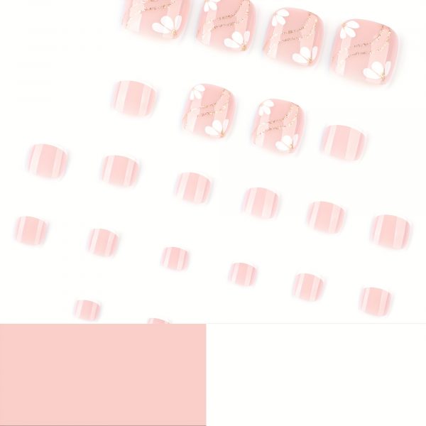 French White Toe Nails Glitter Wavy Line Art - Image 5