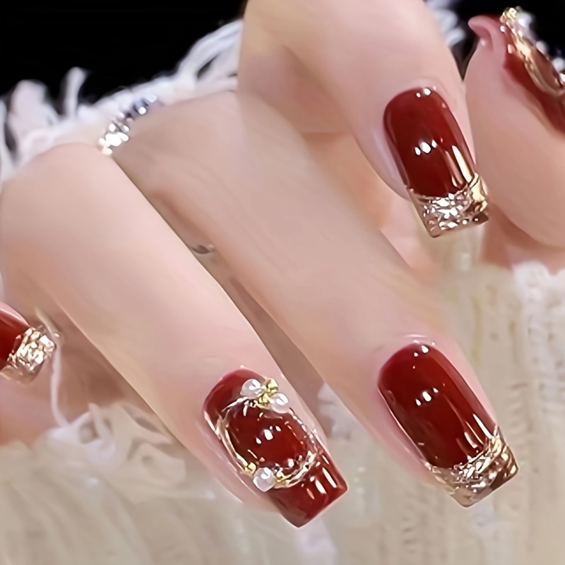 Wine Red Glossy New Year Atmosphere Nails - Image 6