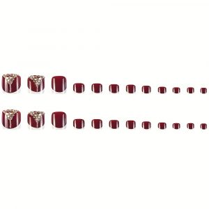 Red & White Glossy Press-On Toenails - Short Square - Image 2