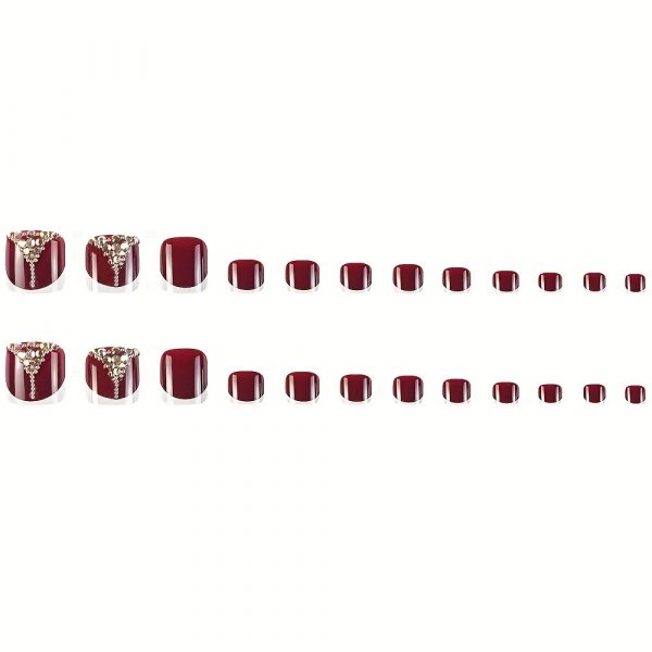 Red & White Glossy Press-On Toenails - Short Square - Image 2