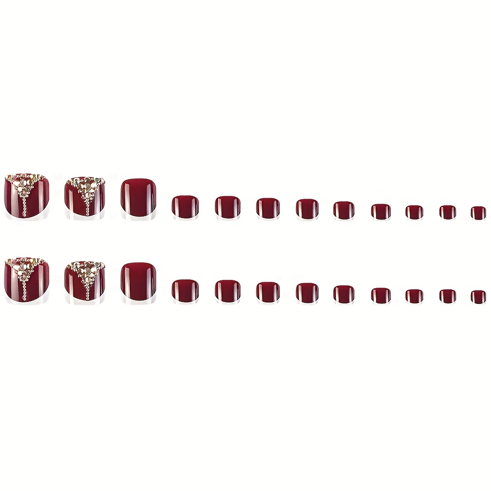 Red & White Glossy Press-On Toenails - Short Square - Image 2