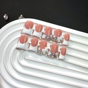 Duckbill Shape Short White French Style with AB Rhinestone - Image 8