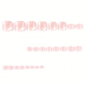 French White Toe Nails Glitter Wavy Line Art - Image 2