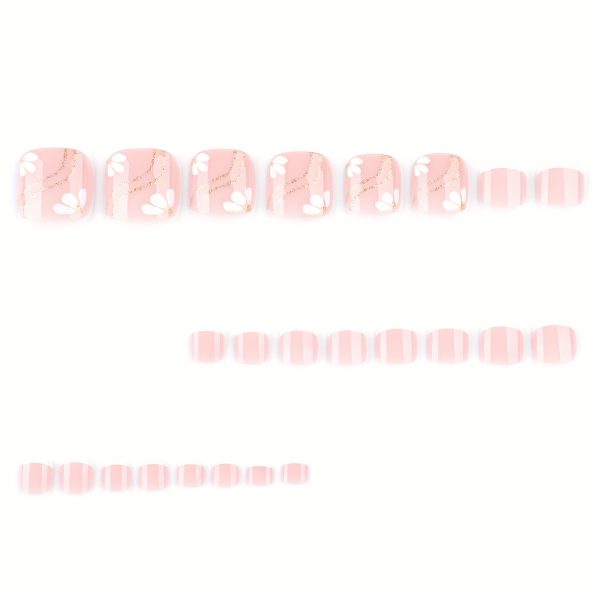 French White Toe Nails Glitter Wavy Line Art - Image 2