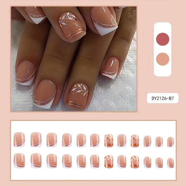 24pcs Glossy Square Round French Rose Golden White Striped Leaf - Image 2