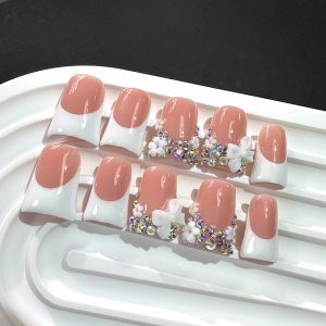 Duckbill Shape Short White French Style with AB Rhinestone - Image 6