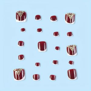 Red & White Glossy Press-On Toenails - Short Square - Image 3