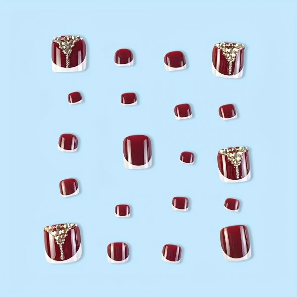 Red & White Glossy Press-On Toenails - Short Square - Image 3