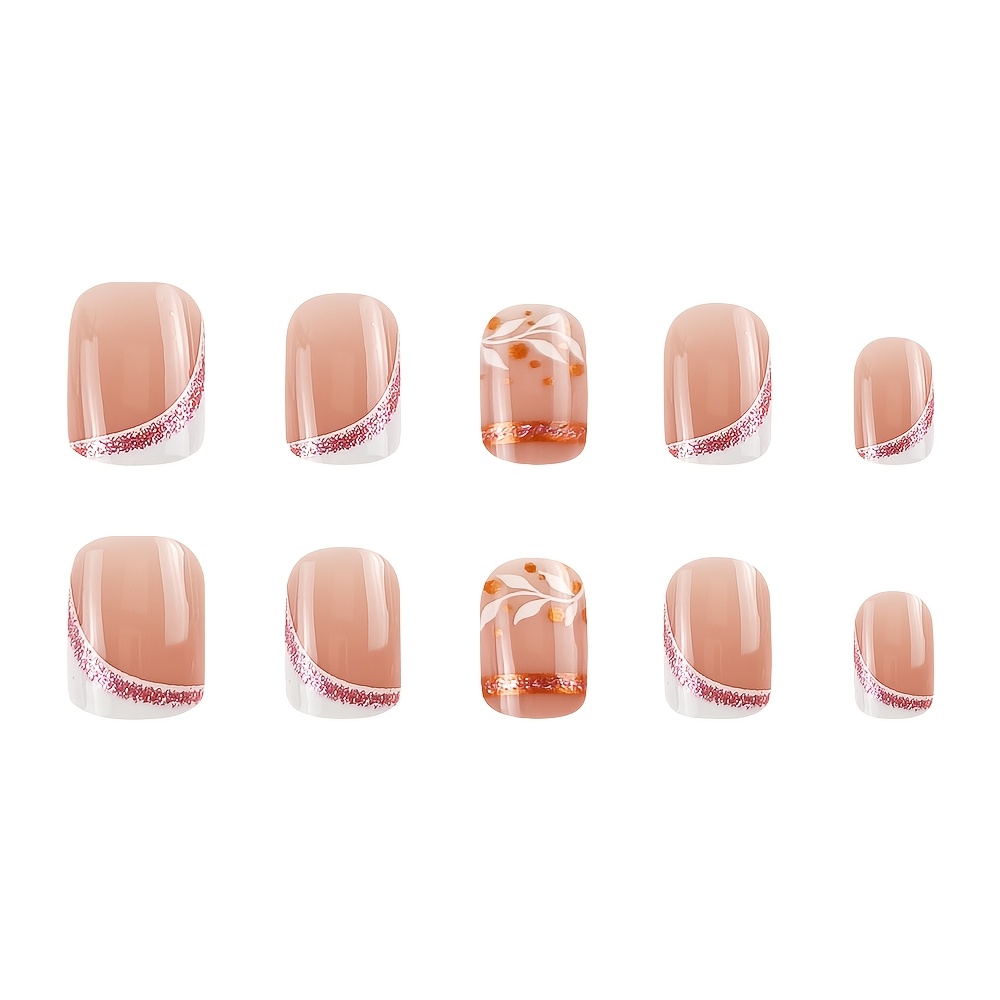 24pcs Glossy Square Round French Rose Golden White Striped Leaf - Image 5