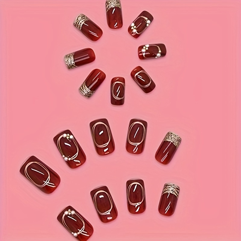 Wine Red Glossy New Year Atmosphere Nails - Image 4