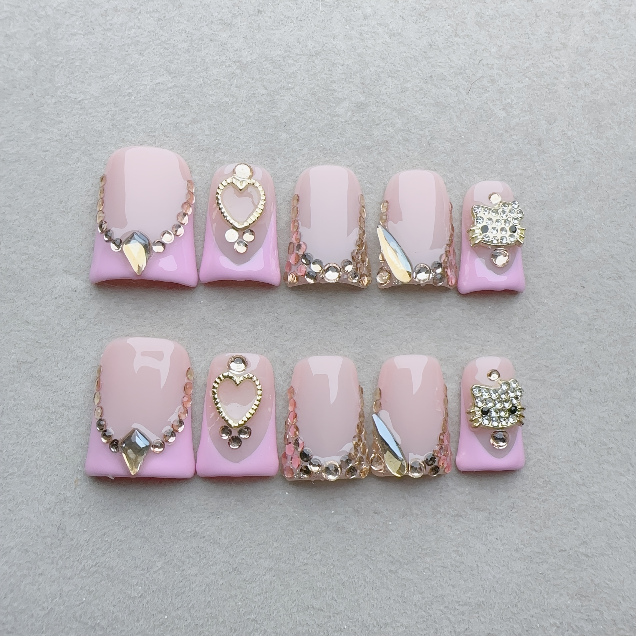 10pcs Set Square, Medium Length, Nail Art, Handmade - Image 7
