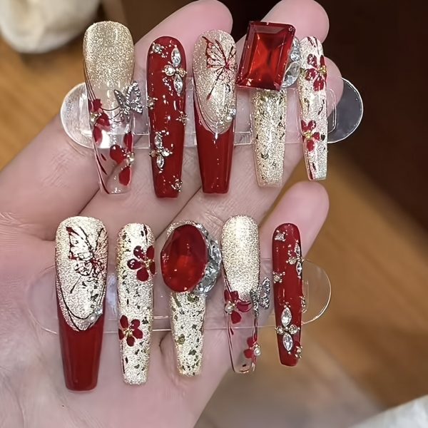French Butterfly Rhinestone Sparkle Nail Art