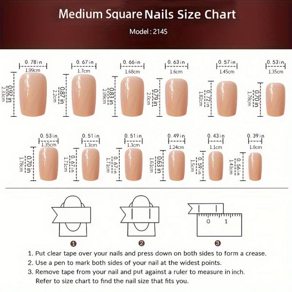 Medium Square Press On Nails - Brown & Golden French Style - Image 4