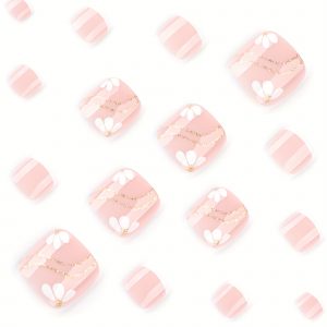 French White Toe Nails Glitter Wavy Line Art - Image 3