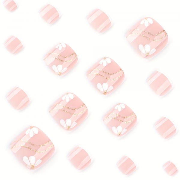French White Toe Nails Glitter Wavy Line Art - Image 3