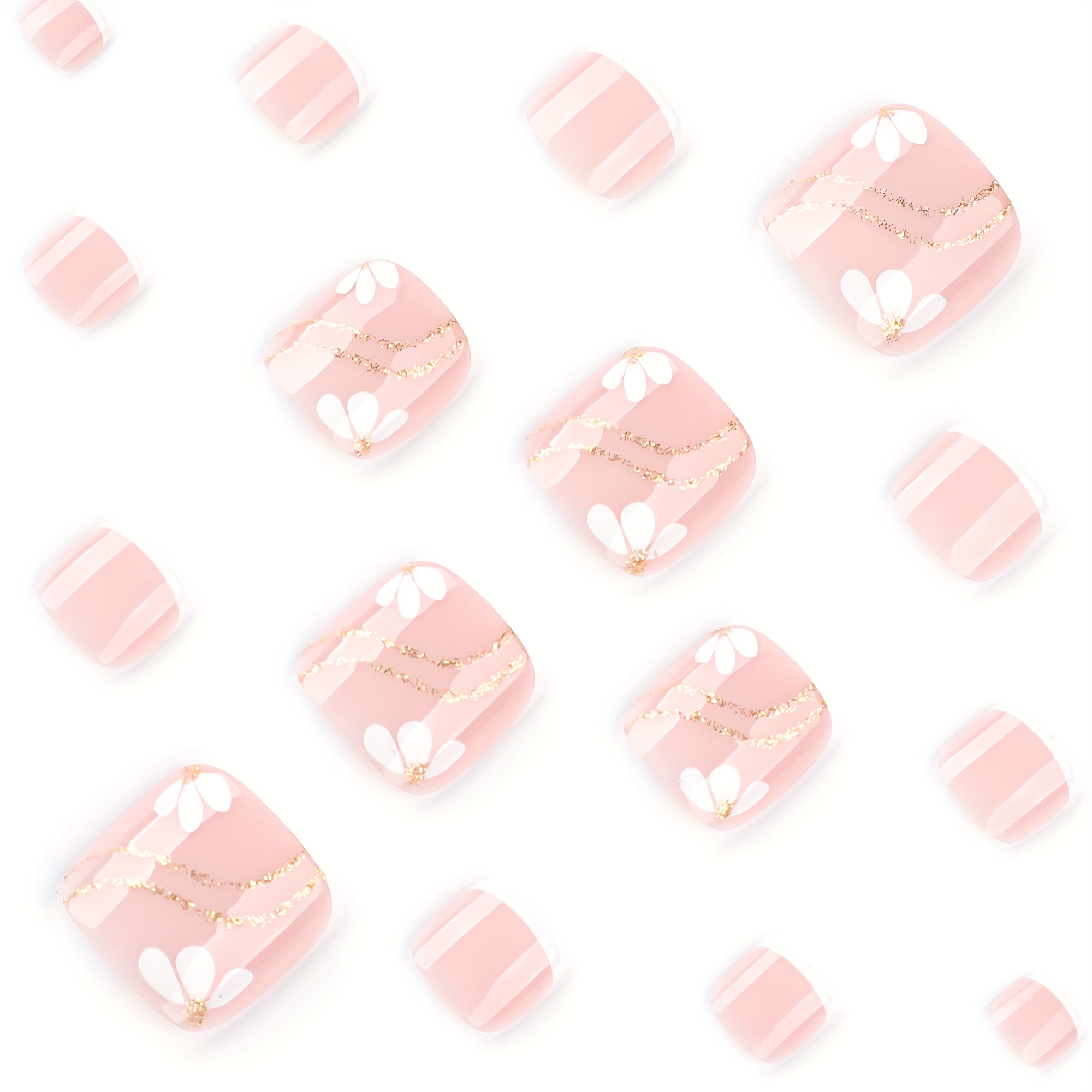 French White Toe Nails Glitter Wavy Line Art - Image 3