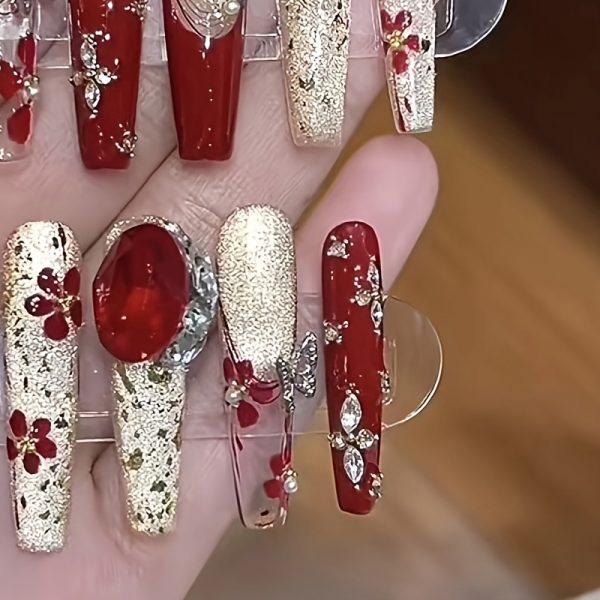 French Butterfly Rhinestone Sparkle Nail Art - Image 5