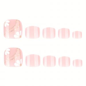 French White Toe Nails Glitter Wavy Line Art - Image 6