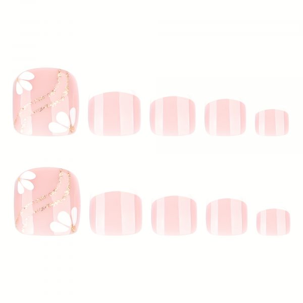 French White Toe Nails Glitter Wavy Line Art - Image 6