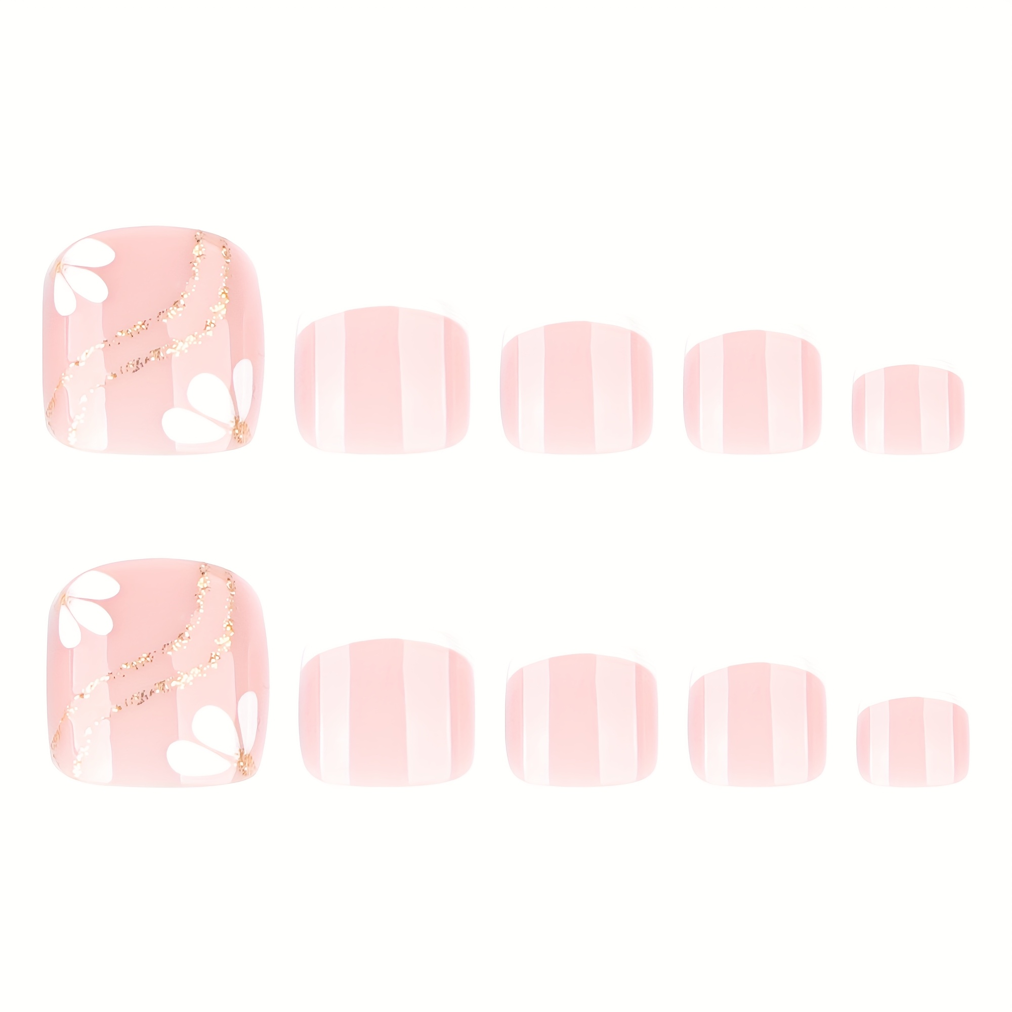 French White Toe Nails Glitter Wavy Line Art - Image 6