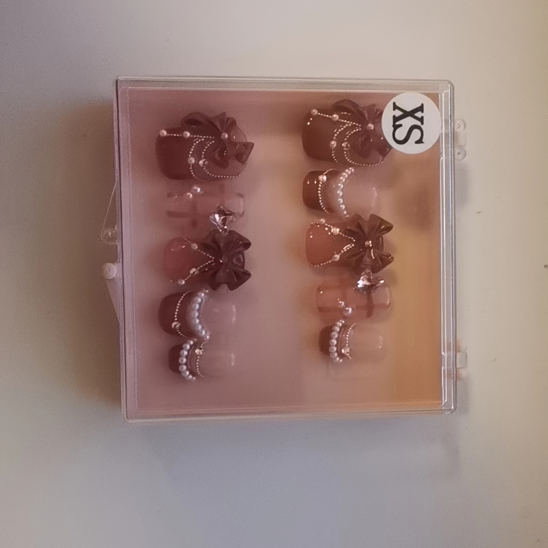 Pink Princess Gradient Butterfly Bow Square Shape Nail - Image 5