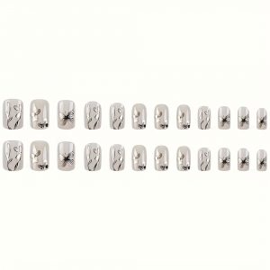 Elegant Floral & Butterfly Design Short Square Shape | Press On Nails - Image 2