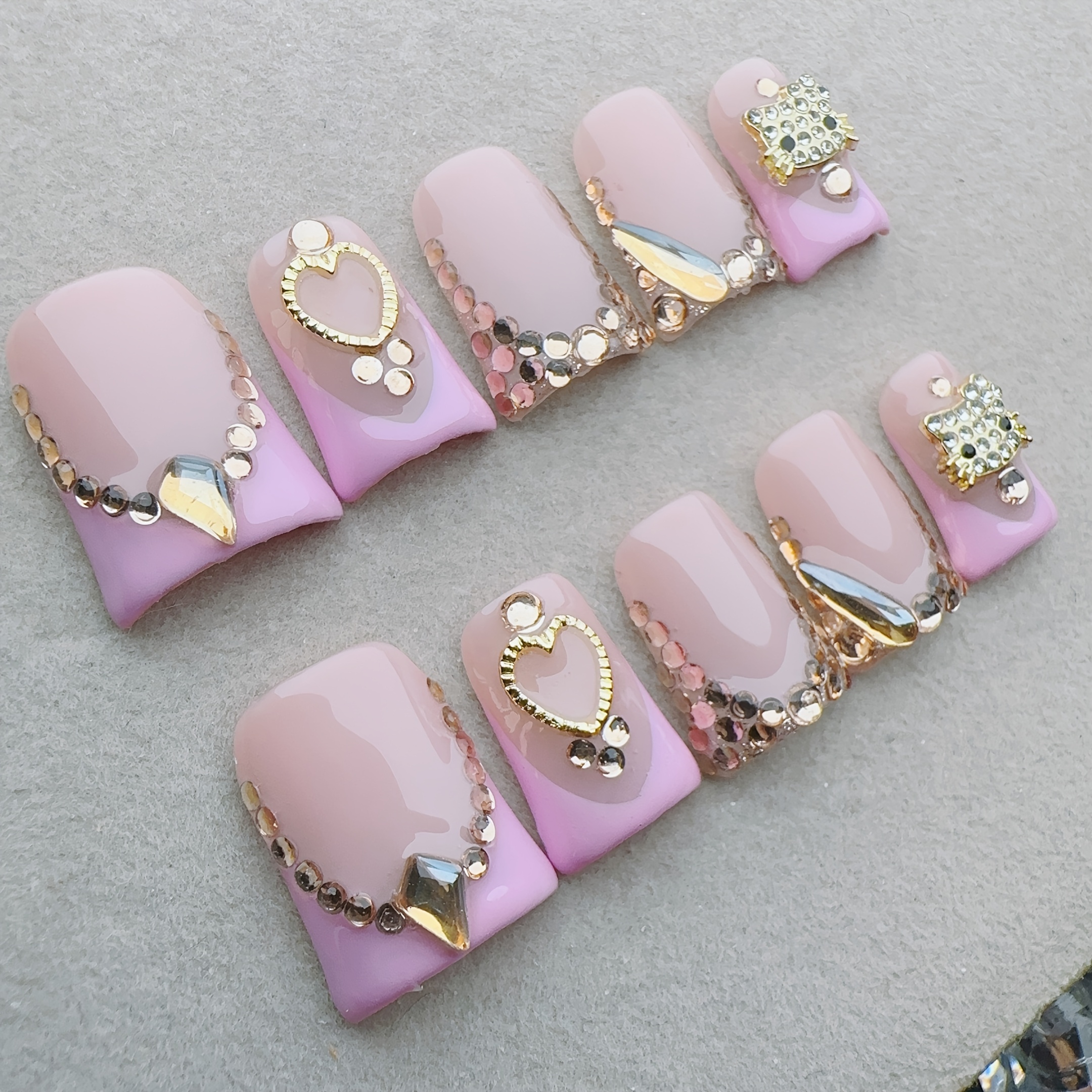 10pcs Set Square, Medium Length, Nail Art, Handmade - Image 5