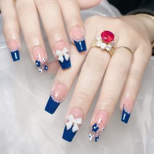 Blue Floral Ballet Shape Medium Length with Rhinestones
