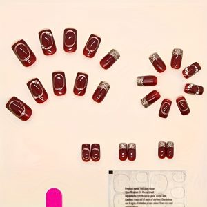 Wine Red Glossy New Year Atmosphere Nails - Image 3