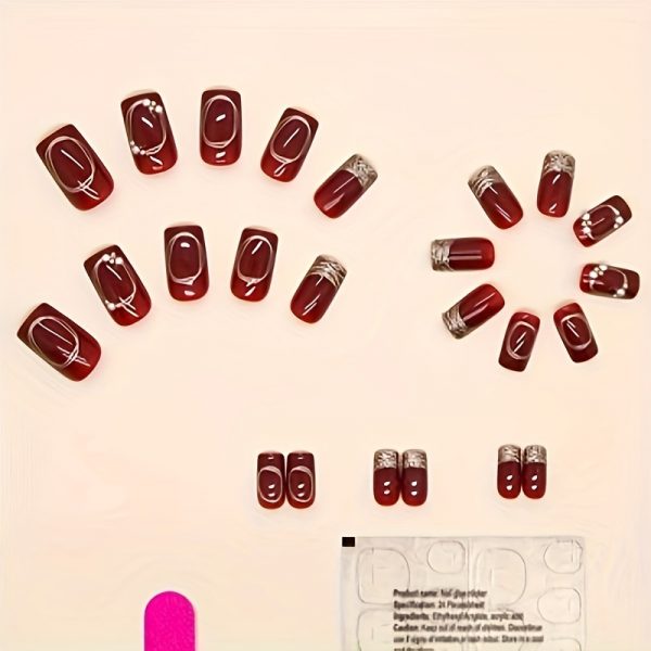 Wine Red Glossy New Year Atmosphere Nails - Image 3